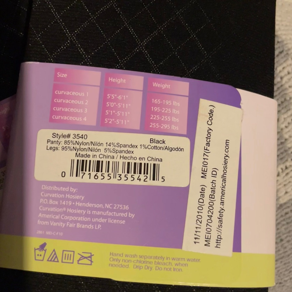 Curvation Textured Tights Microfiber‎ Opaque Enhancing Black Curvaceous 1 Argyle - Picture 3 of 4